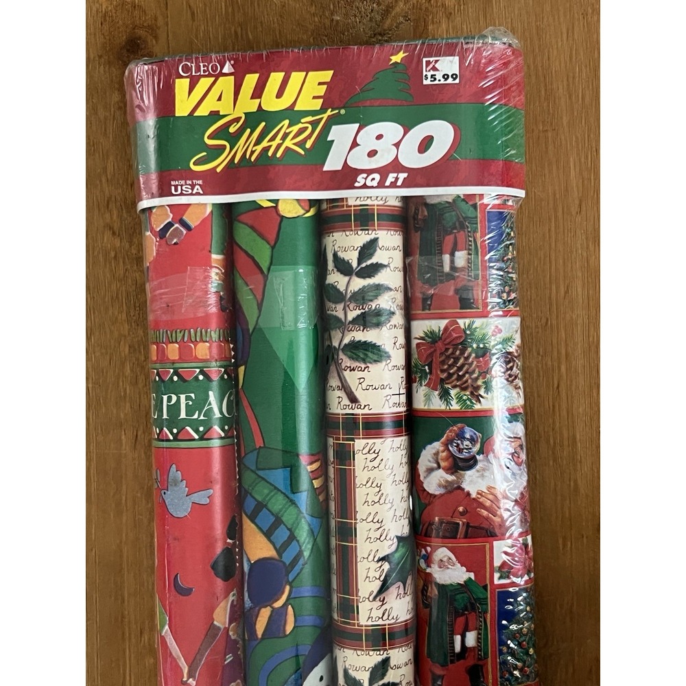 Vintage Cleo Christmas Gift Wrap 4 Rolls 180 Sq Ft NOS Wrapping Paper USA Santa